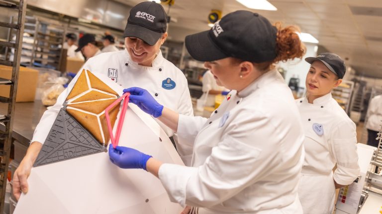 EPCOT Pastry team making gingerbread triangles